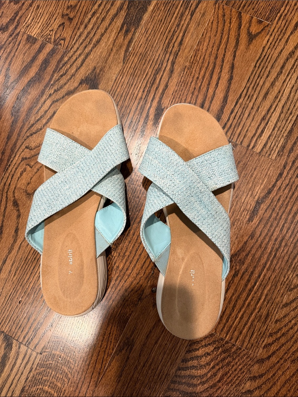 Easy Spirit Light Blue Woven Cross-Strap Slide Sandals